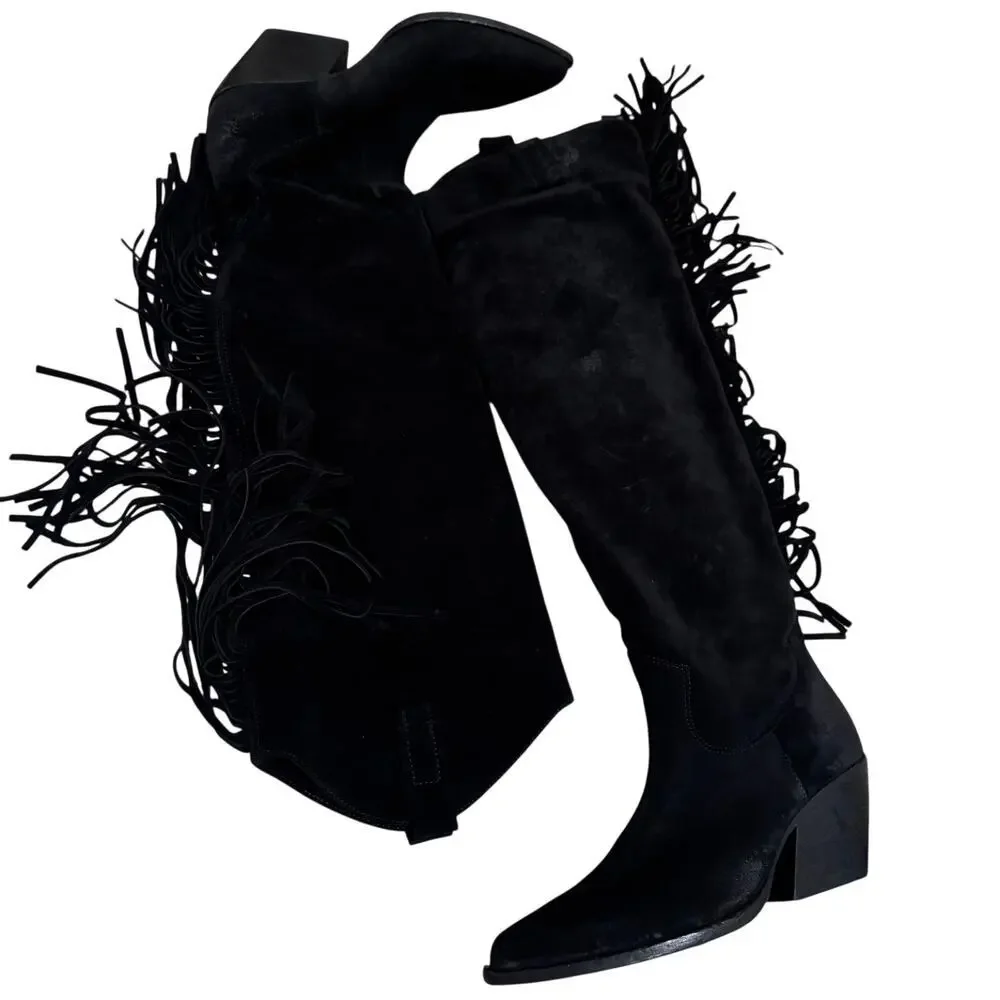 Vince Camuto Atelier Cabina 2 Wide Calf Suede Western Boots Black Size 8M NWB